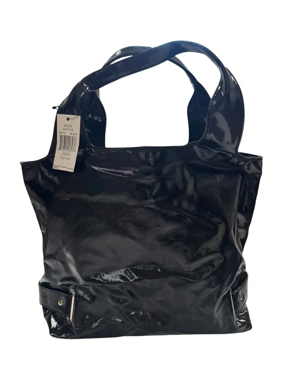 Maxx New York Black Patent Tote Bag‎ Zebra Print Lining M2219 NWT